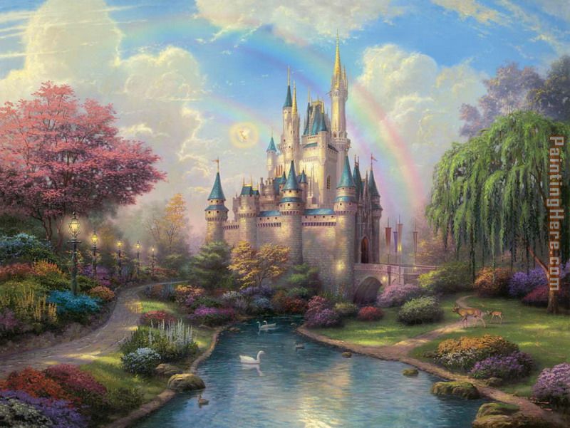 a new day at the Cinderella's castle painting - Thomas Kinkade a new day at the Cinderella's castle art painting